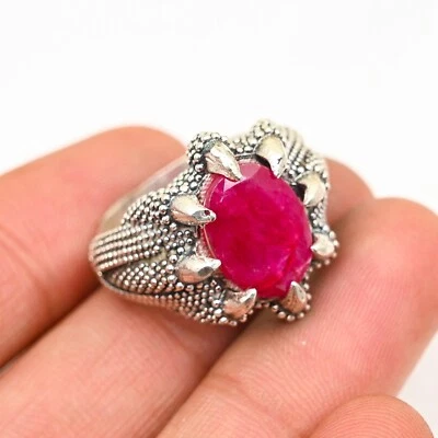 Anel masculino Kashmiri Raby prata esterlina 925 feito à mão - declaração todos os tamanhos BJ293 - Imagem 1 de 3