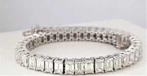 25Ct Emerald Lab Created Diamond Tennis Women's Bracelet 14k White Gold Plated - Picture 1 of 4