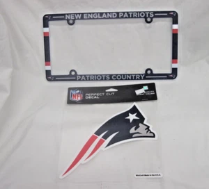 NEW ENGLAND PATROITS PLASTIC LICENSE PLATE FRAME AND DIE CUT 8" MINUTEMAN DECAL - Picture 1 of 1