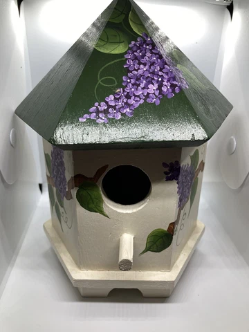 hand painted bird house lilac flowers Cover