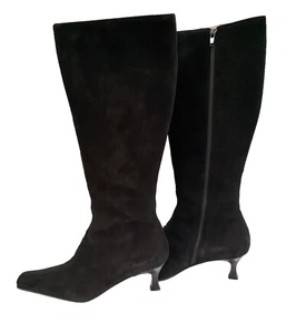 HOBBS London Women's Black Suede Knee High Kitten Heel Boots 55MM UK7/40/US9 - Picture 1 of 11