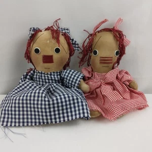 Primitive Volkskunst Stoffpuppen Handarbeit Mädchen Puppen Deko 2er Set - Bild 1 von 14