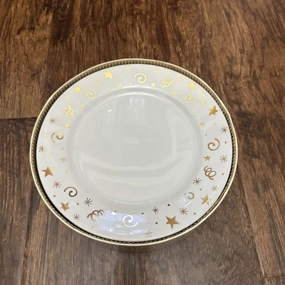 1996 Set of 4 Pampered Chef Dessert Plates in Box Celebration Pattern - Image 1 of 4