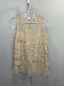Club Monaco Beige ruffled round neck sleeveless Women's Top, Size Small. 2B - Picture 1 of 4