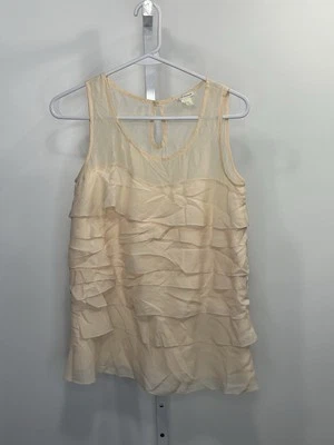 Club Monaco Beige ruffled round neck sleeveless Women's Top, Size Small.   2B - Image 1 of 4