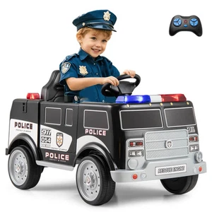 Kids Ride on Police Car w/ 3 Speeds Megaphone Music FM Radio Flashing Lights - Picture 1 of 8