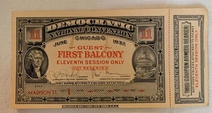 1932 Democratic National Convention Ticket First Balcony 11th Session & 2 FDCs - Bild 1 von 4