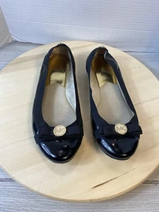 Michael Kors Black Patent Round Toe Leather Logo Bow Slip On Ballet Flats 8.5 - Picture 1 of 7