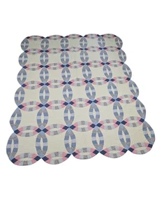 Vintage 90er Doppel Ehering Quilt Decke gewellter Rand Größe L78" W66" - Bild 1 von 16