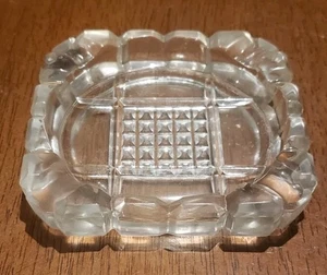 Vintage Glass Ashtray Square Crystal Glass Mid Century - Picture 1 of 6