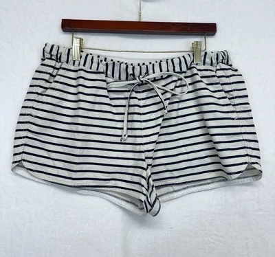 J. Pantalones Cortos Crew Grandes Para Mujer Lino Mezcla Algodón Azul Marino Blanco A Rayas Pull on Foto 1 de 4