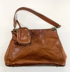 American Leather Shoulder Bag Shopper Tooled Brandy Leather Purse W Pouch - Picture 1 of 7
