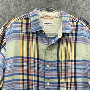 Tommy Bahama 100% Linen Button Front Shirt Mens Large Plaid Long Sleeve - Picture 1 of 11