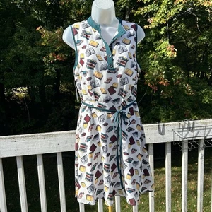 Modcloth Teal and White books print sleeveless pockets Dress size M NEW - Picture 1 of 7