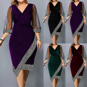 Plus Size Womens Mesh Asymmetrical Midi Dress Evening Cocktail Party Gown Ball - Picture 1 of 18