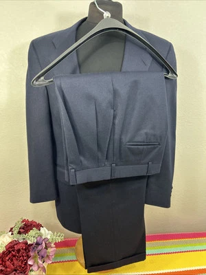 Jaqueta Blazer Burberrys’ 2 Peças Azul Marinho Sólido Lã Completa Tamanho 39R Calça 30x29 - Imagem 1 de 4