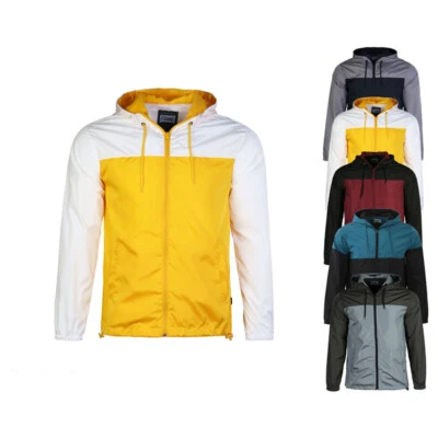 Jaqueta casual masculina com capuz com zíper bloco de cores leve corta-vento ao ar livre - Imagem 1 de 4