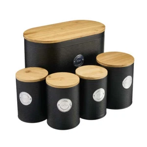 Ribbed Kitchen Storage Cannister 5pc Set Tea Coffee Sugar Bread Bin in 8 Colours - Picture 1 of 49