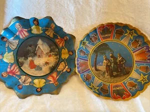 VTG Christmas Cardboard Scalloped Bowl West Germany Lot Of 2 - Picture 1 of 9