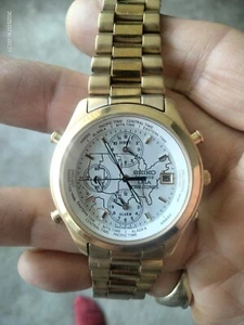 Seiko Men USA Time Zones 5T50-6A09 Gold Quartz 7.5" Watch $250 NOT RUNNING - Picture 1 of 6