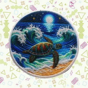 Retro Ocean Wave Sea Turtle Patch Iron-on Applique Clothing Vest Jacket Beach - Picture 1 of 15