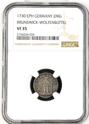 1730 EPH German States Brunswick Wolfenbuttel Wildman 2 Mariengroschen NGC VF 35 - Image 1 of 2
