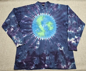 Vintage Sundog Shirt Mens XL 90s Blue Tie Dye Earth Rasta Spiral Hippie Band Tee - Picture 1 of 7