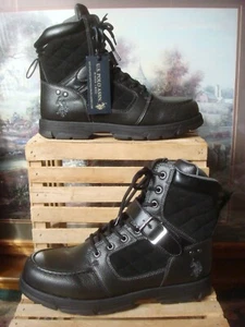 NUEVO SIN CAJA U.S. POLO ASSN NEGRO IMITACIÓN CUERO GRANULADO Y BOTINES ACOLCHADOS PARA HOMBRE 10.5M - Imagen 1 de 7