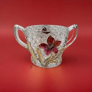 Antique Indiana Glass Flower Medallion Pattern #158 Glass Sugar Bowl Early 1900 - Picture 1 of 13