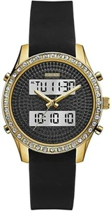 GUESS Goldtone Crystal Watch Black Rubber 38mm Black Rubber Strap - Picture 1 of 1