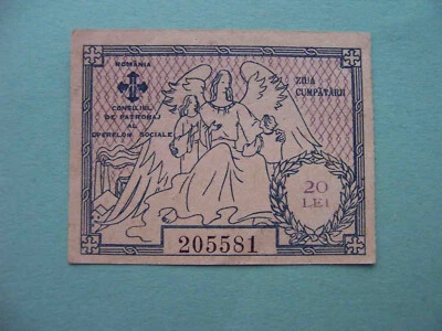 Romania 20 Lei banknote. Purchase Day Council of patronage of social works. aUNC - Image 1 of 2