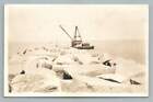 Breakwater "Ccc" Cape Cod Canal ? Rppc. Antique Barge Boat Photo Sagamore 1910S