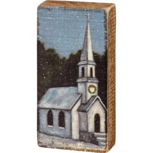 Letrero pequeño de bloque de madera Capilla en la nieve de 4,5" - Imagen 1 de 2