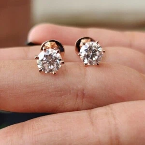 14k Rose Gold Plated 2Ct Round Solitaire Lab Created Diamond Stud Earrings - Picture 1 of 4