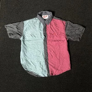 vintage colorblock multicolor Kids Shirt button up Medium touch SILK M - AB170 - Picture 1 of 19