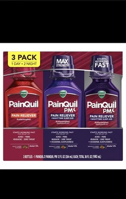 Vicks PainQuil líquido para aliviar el dolor, paracetamol, 1000 mg, 12 fl. oz., 3pk. Foto 1 de 4