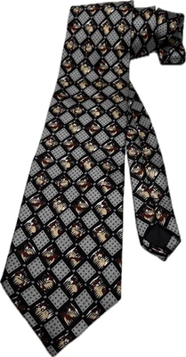 Vintage Tasmanian Devil Many Faces Diamond Pattern Men's Silk Tie Made in Korea - Image 1 of 4