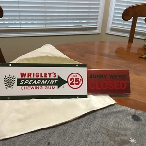 Vintage seltenes Wrigley's Spearmint Kaugummi geöffnet/geschlossen Laden Display Schild - Bild 1 von 6