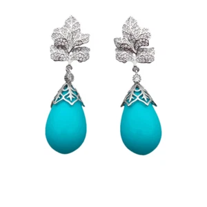 Blue Sea Shell Pearl Teardrop Dangle Cz Pave Stud Earrings Gift - Picture 1 of 6