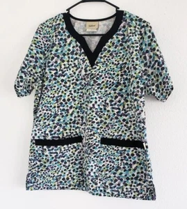 Tafford Women's Multicolor Polka Dot V-Neck Scrub Top Size Small 2 pockets - Picture 1 of 6