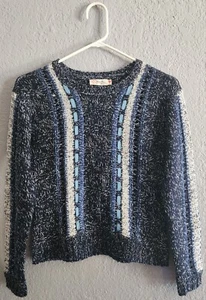 Miss Me YOUTH GIRL'S Sz Small Sweater Blue Top Long Sleeve Tight Knit Round Neck - Picture 1 of 10