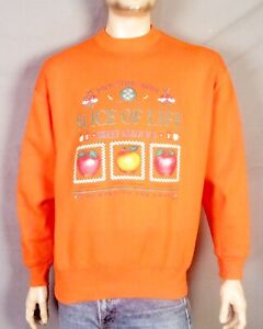 vintage 90s FOTL bright Safety Orange Grandma Sweatshirt Cottagecore Apples L