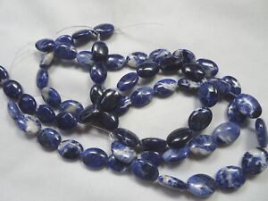 10 1/4" Str Natural Sodalite 13.5-13.mm Long Stone Beads Puffy Ovals A973 DNG