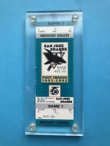 San Jose Sharks 1st Game Inaugural Season Game #1 - 10/5/91 Encased vs. Canucks - Picture 1 of 2