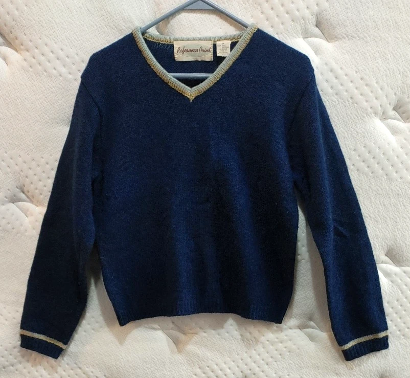 Suéter Reference Point Azul Mediano 100% Lana Shetland Manga Larga Cuello en V-Como Está Foto 1 de 4