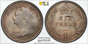 1901 Great Britain 6 Pence PCGS MS63 S-3941 Silver Coin Victoria 6D Gold Shield - Picture 1 of 11