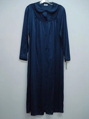 USA Made Nancy King Lingerie Long Robe Size Medium Navy #775Q - Image 1 of 3