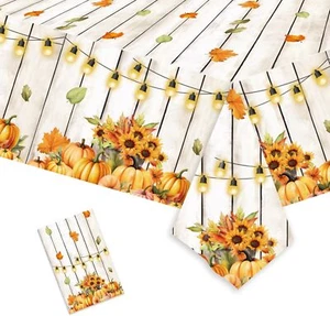 Thanksgiving Maple Pumpkin Tablecloth 108x54, Disposable Fall Party Table Cover - Picture 1 of 7