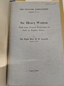 Sir Henry Wotton General Reflections on Style in English Poetry by Asquith 1919 - Picture 1 of 5