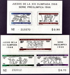 Mexico Stamps-1966 Souvenir Sheets for 1968 Olympics, Sc. 975a & C320a, MNH-416 - Picture 1 of 1
